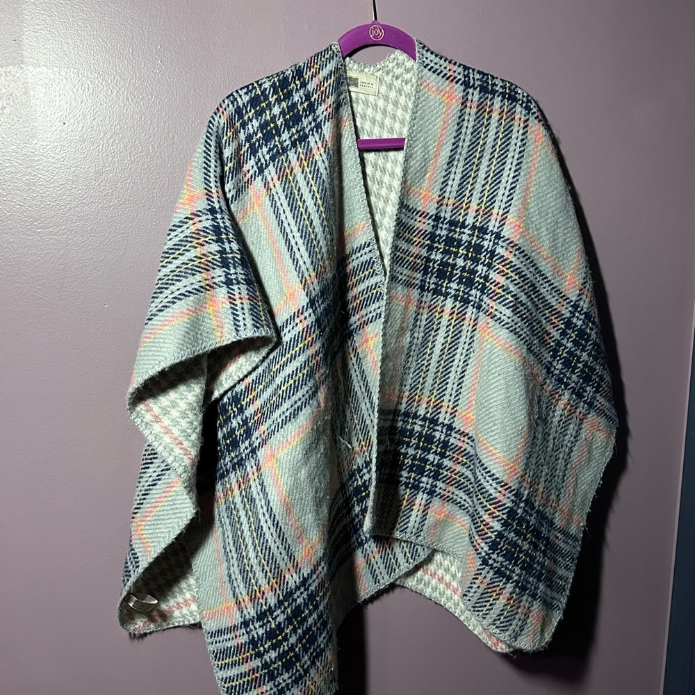 Plaid Women's Cape in Blue and Pink